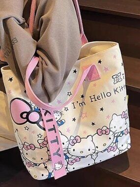 Sanrio Hello Kitty Canvas Tote Bag in Pink and Cream